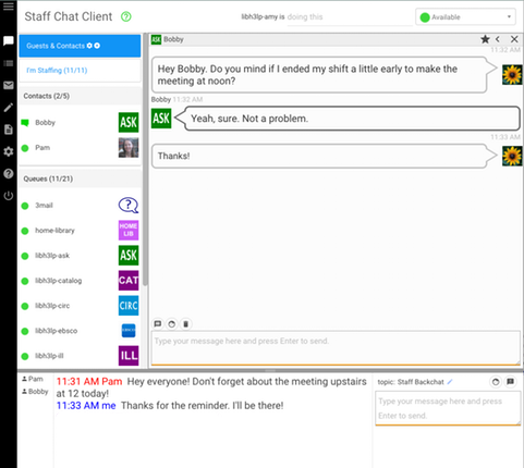 Chatting with other staff in LibraryH3lp